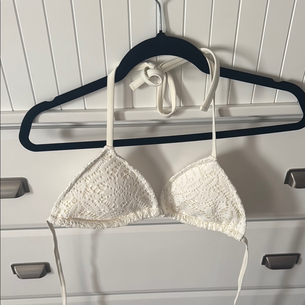 Aerie Cream Lace Triangle Bikini Top